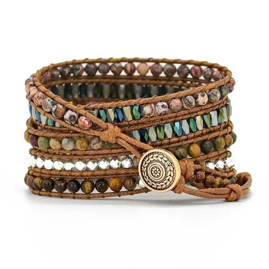 Natural Red Jasper & Tiger Eye Beaded Fitbit Watch Band - Image 5
