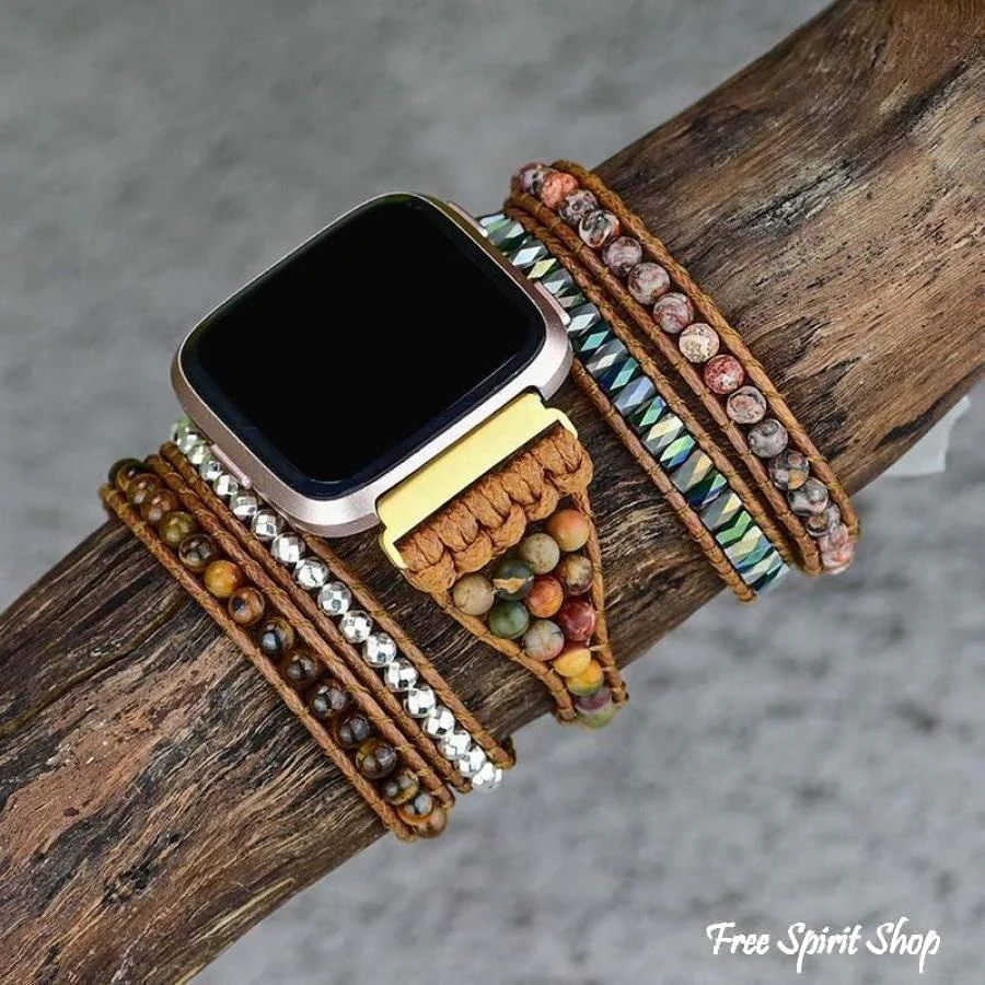 Natural Red Jasper & Tiger Eye Beaded Fitbit Watch Band - Image 6
