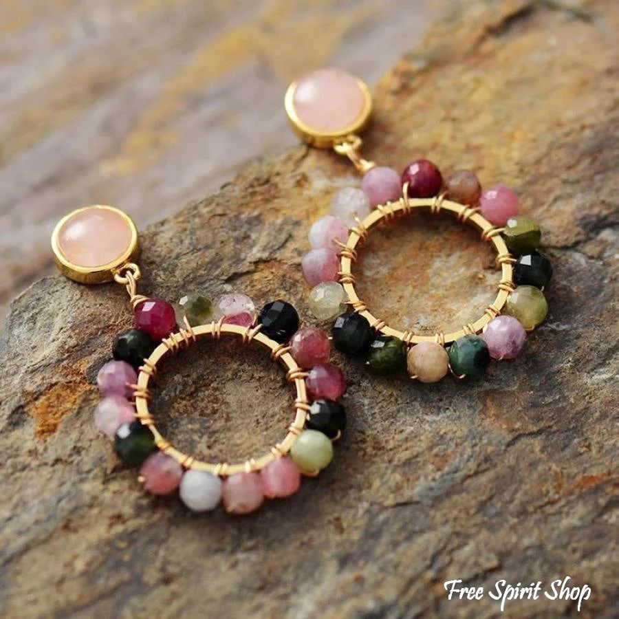 Natural Tourmaline Circle Beaded Earrings - Image 4