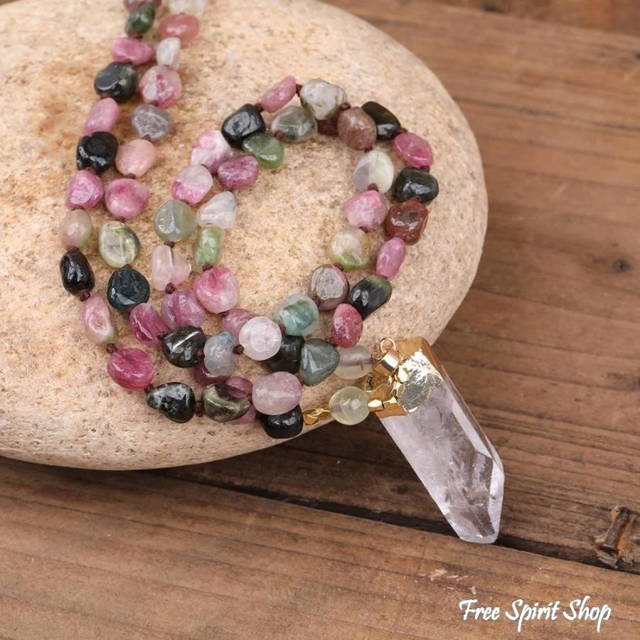 Natural Tourmaline & Clear Quartz Necklace - Image 3