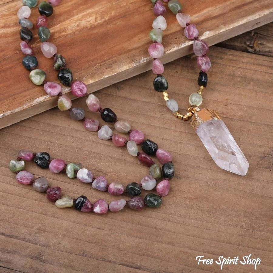 Natural Tourmaline & Clear Quartz Necklace - Image 4