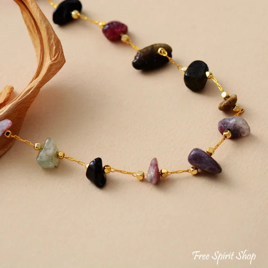 Natural Tourmaline Gemstone With Gold Chain Necklace - Image 3