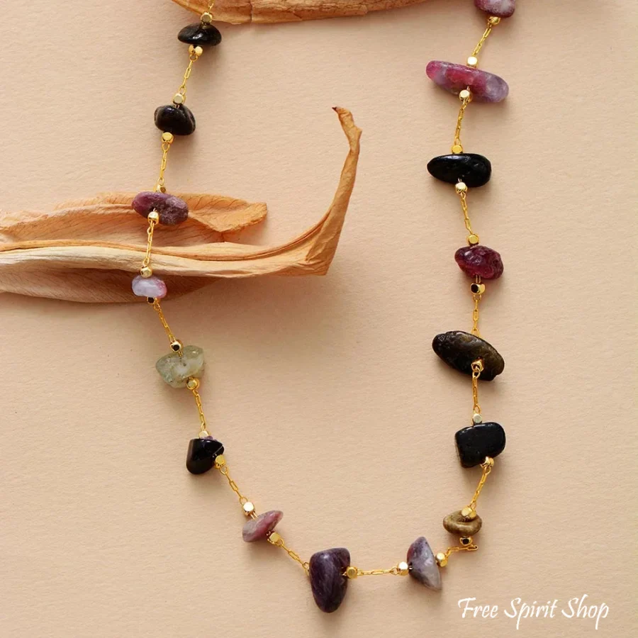 Natural Tourmaline Gemstone With Gold Chain Necklace - Image 4