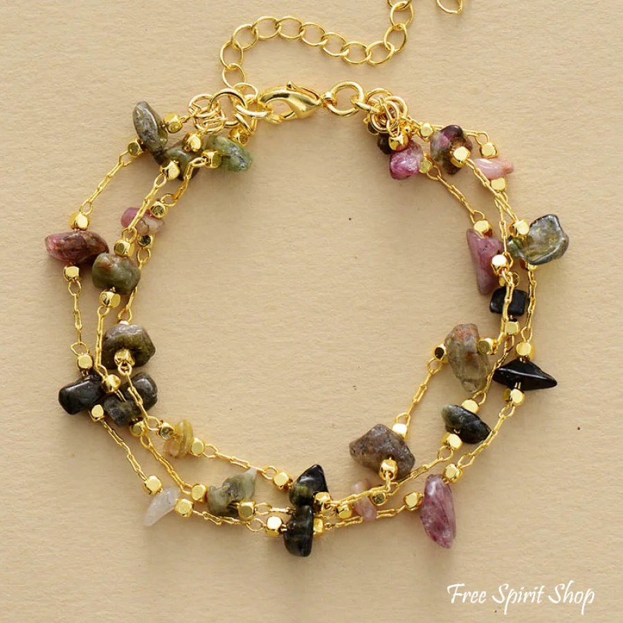 Natural Tourmaline Gold Chain Multi-Layer Bracelet - Image 3
