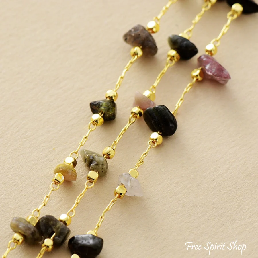 Natural Tourmaline Gold Chain Multi-Layer Bracelet - Image 4