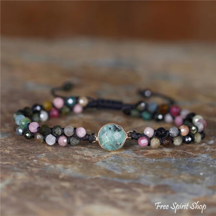 Natural Tourmaline & Indian Agate Adjustable Bead Bracelet - Image 2