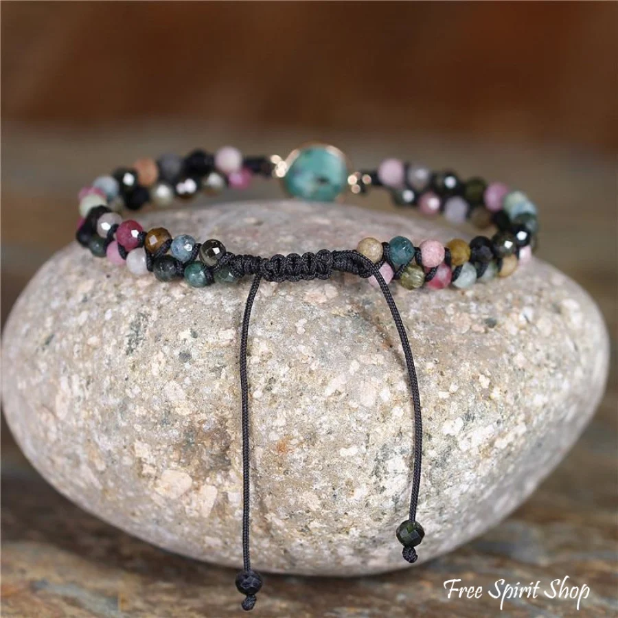 Natural Tourmaline & Indian Agate Adjustable Bead Bracelet - Image 3