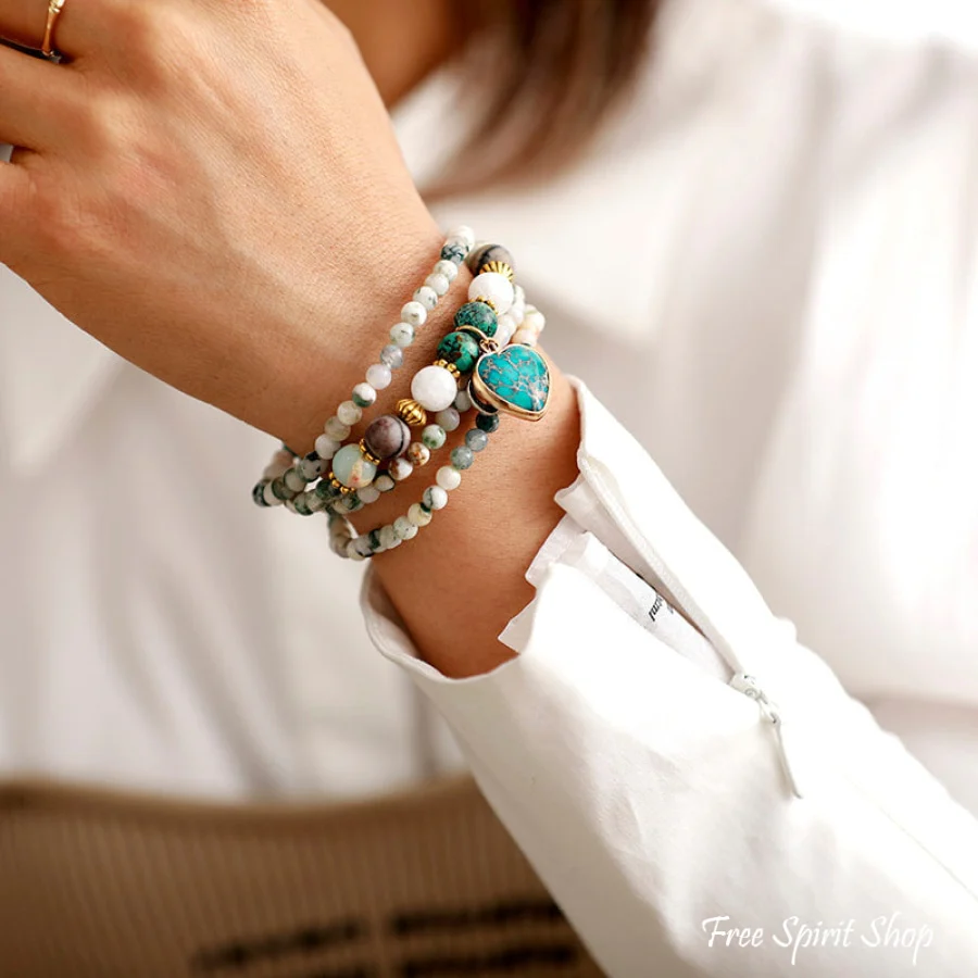 Natural Tree Agate & Ohm Charm Bead Bracelet / Necklace - Image 2