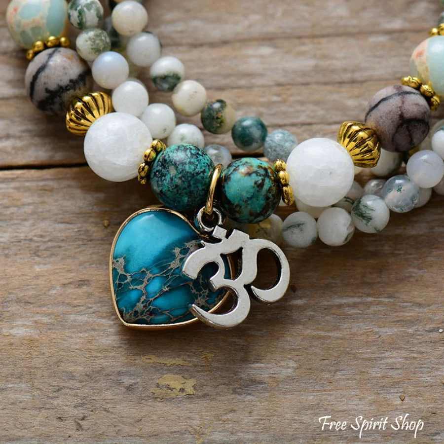 Natural Tree Agate & Ohm Charm Bead Bracelet / Necklace - Image 4