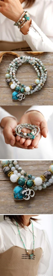 Natural Tree Agate & Ohm Charm Bead Bracelet / Necklace - Image 6