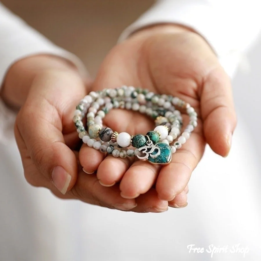 Natural Tree Agate & Ohm Charm Bead Bracelet / Necklace - Image 7