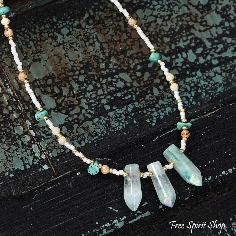 Natural Turquoise & Green Crystal Choker Necklace