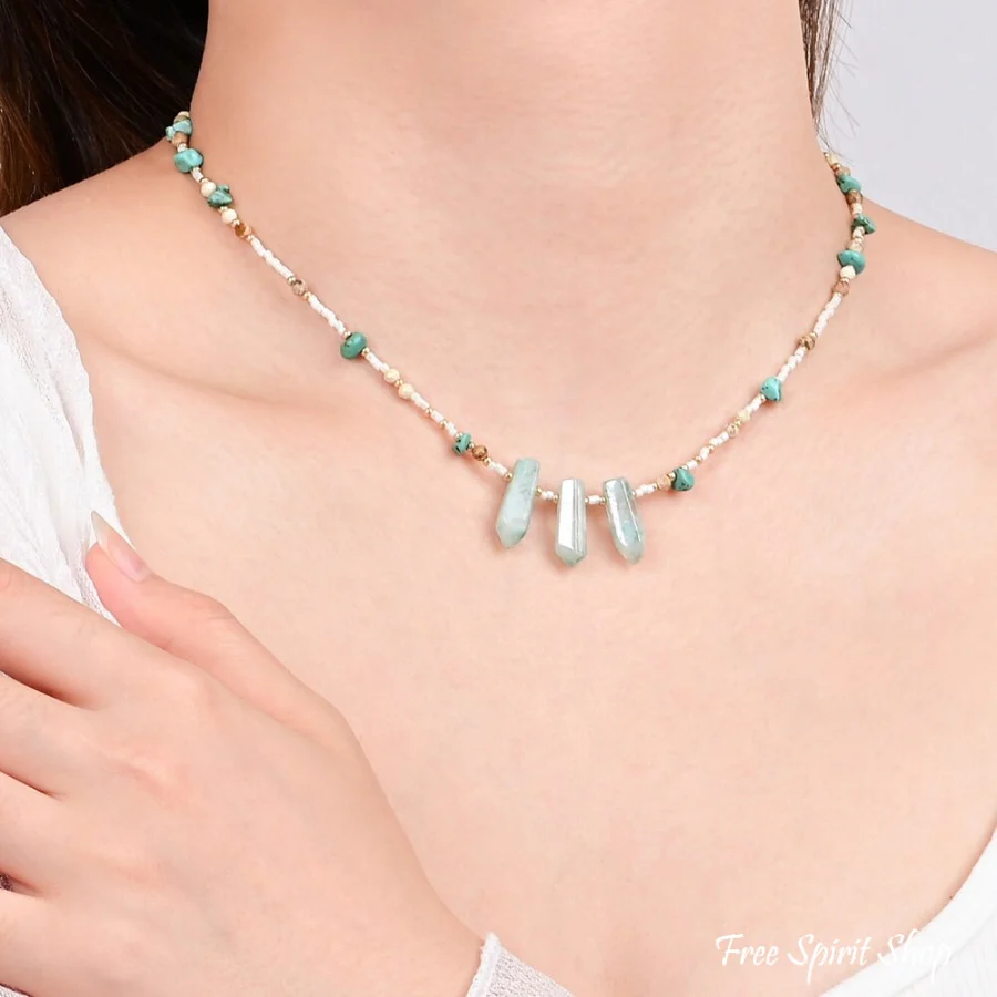 Natural Turquoise & Green Crystal Choker Necklace - Image 2