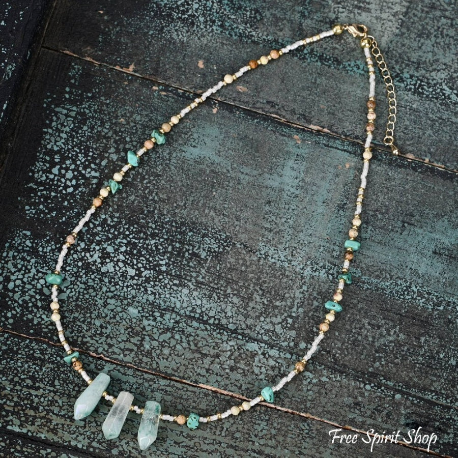 Natural Turquoise & Green Crystal Choker Necklace - Image 3
