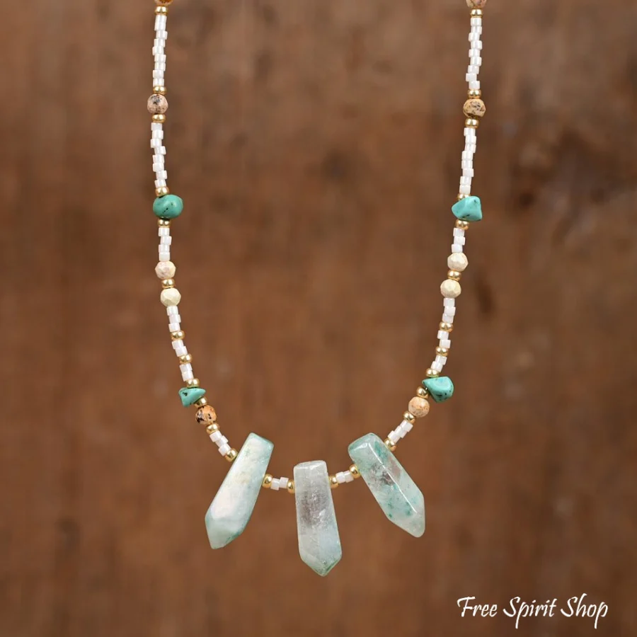 Natural Turquoise & Green Crystal Choker Necklace - Image 4