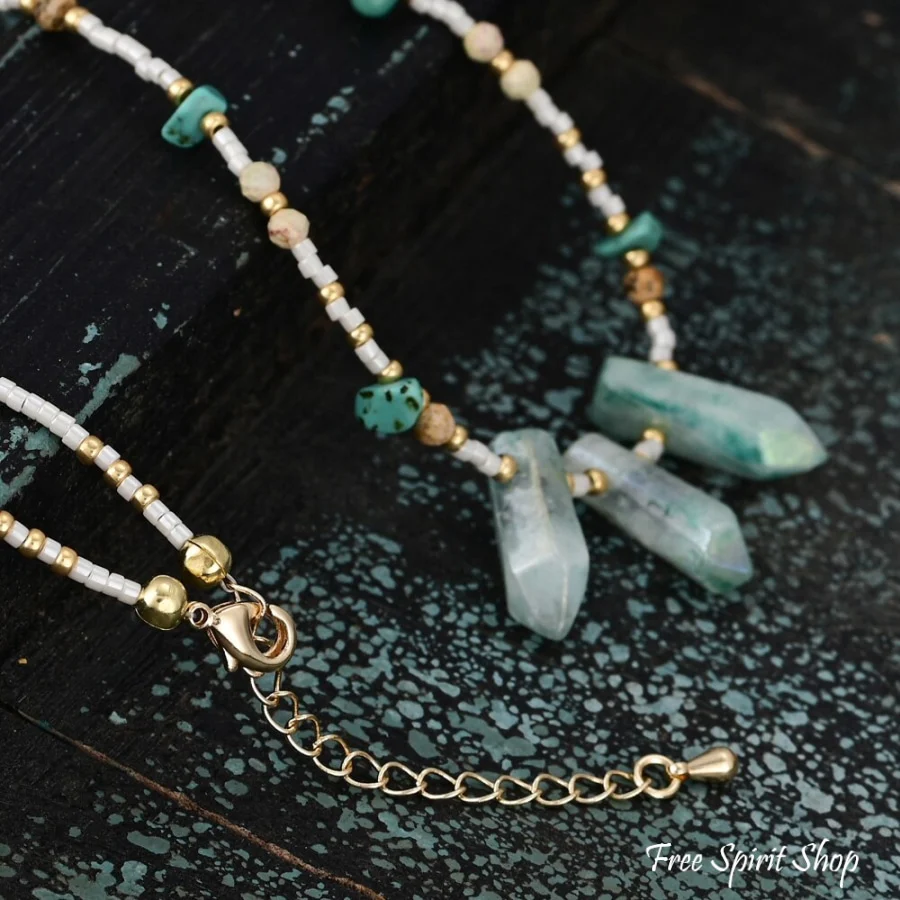 Natural Turquoise & Green Crystal Choker Necklace - Image 5