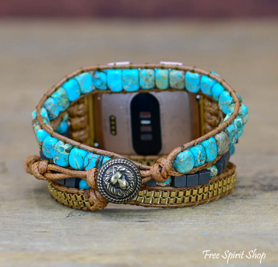 Natural Turquoise Howlite Beaded Fitbit Watch Band - Image 3