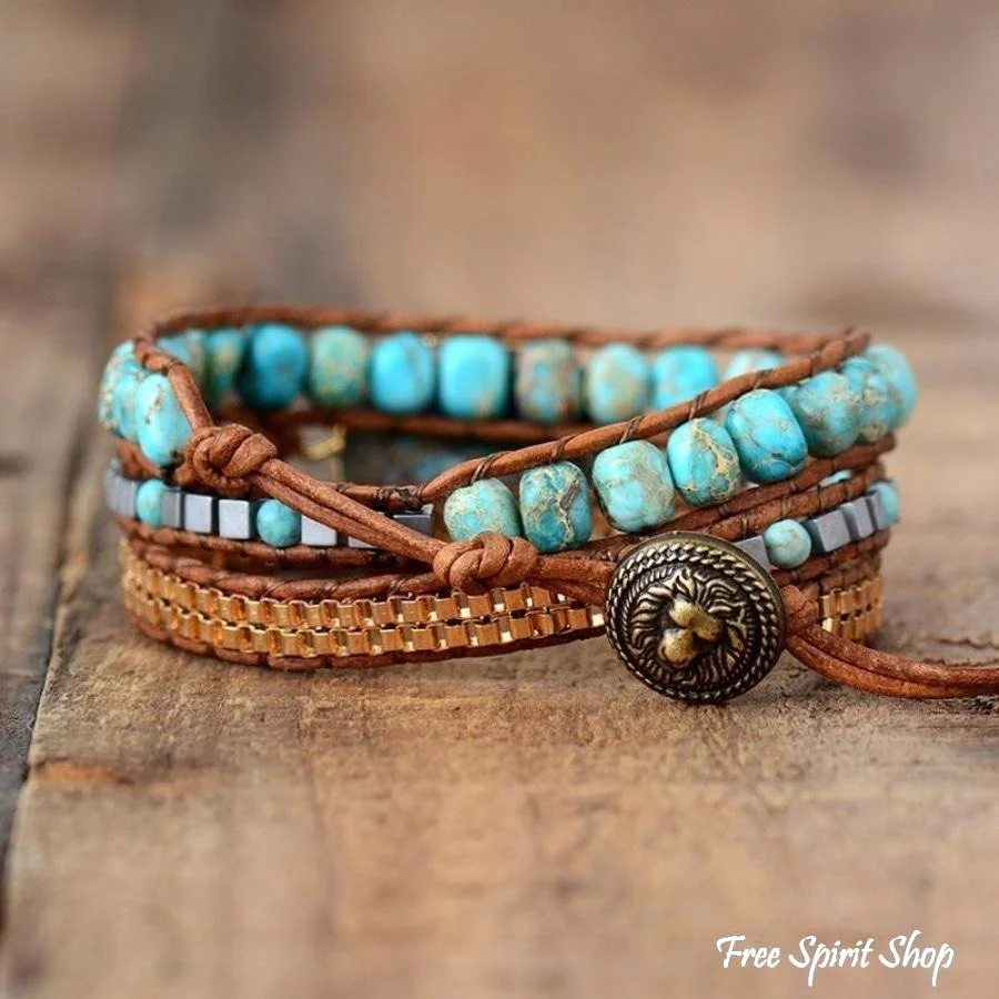 Natural Turquoise Howlite Wrap Bracelet - Image 3