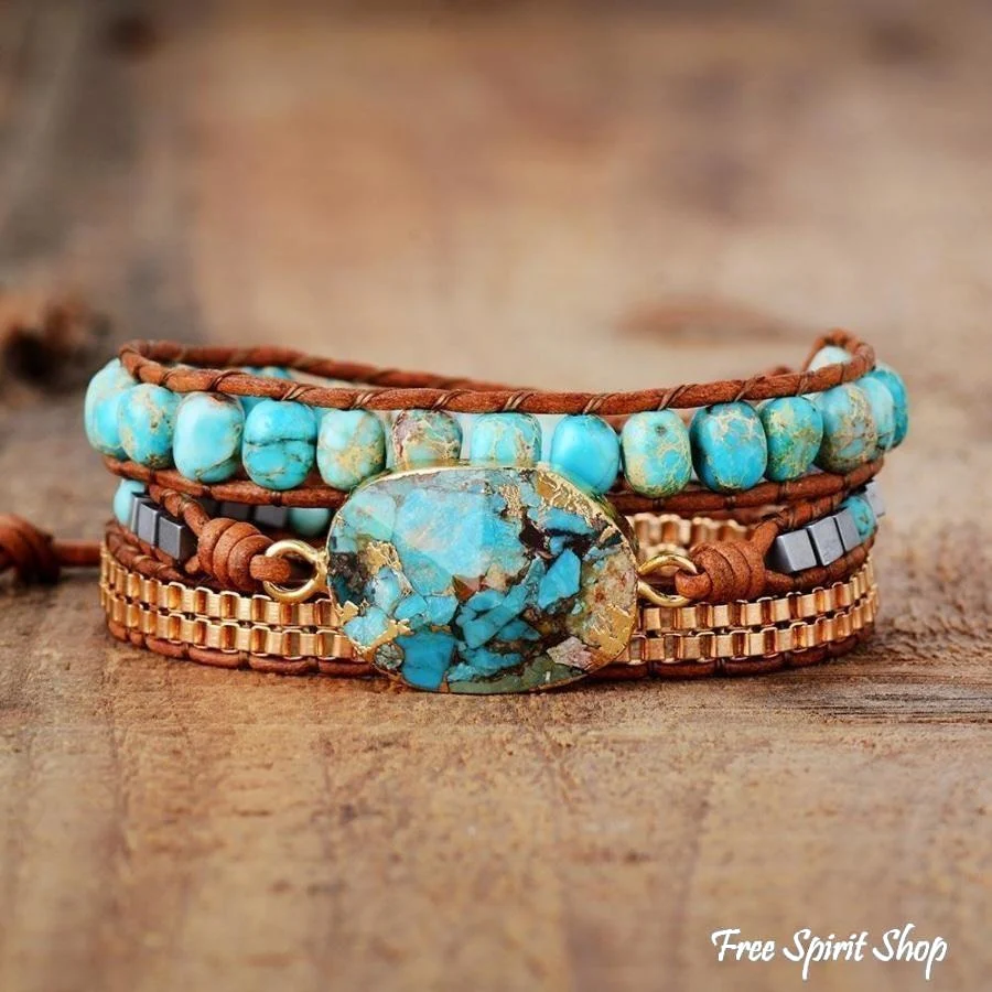 Natural Turquoise Howlite Wrap Bracelet - Image 4