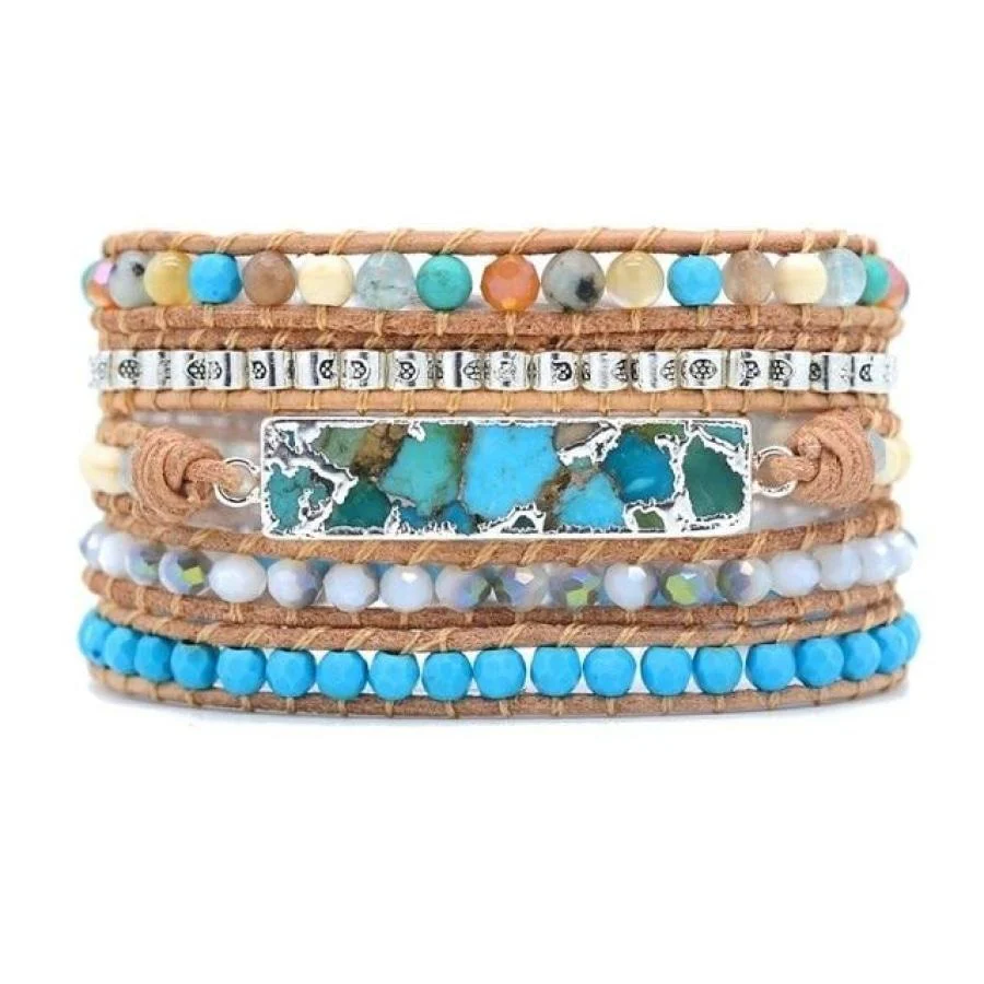 Natural Turquoise & Jasper Beaded Wrap Bracelet - Image 6