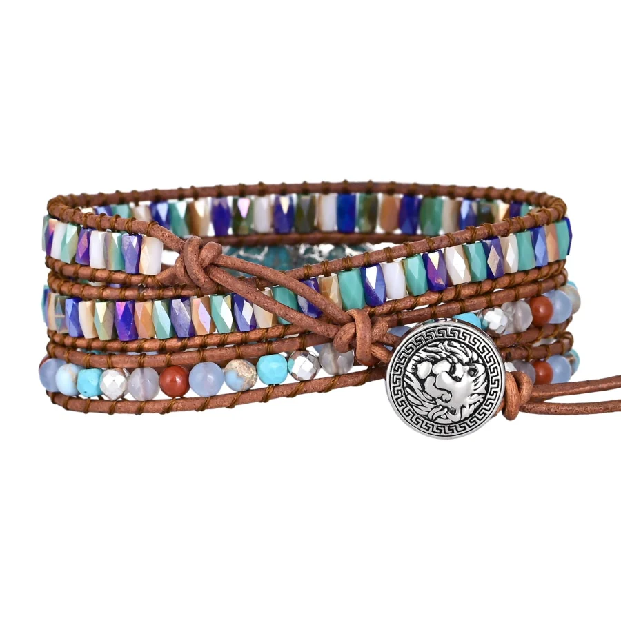 Natural Turquoise & Jasper Silver Wrap Bracelet - Image 4