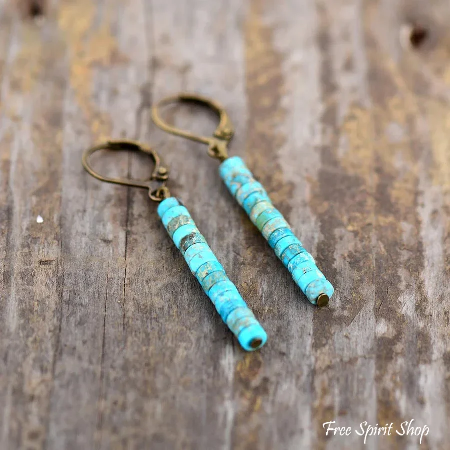 Natural Turquoise Stone Tube Earrings - Image 2
