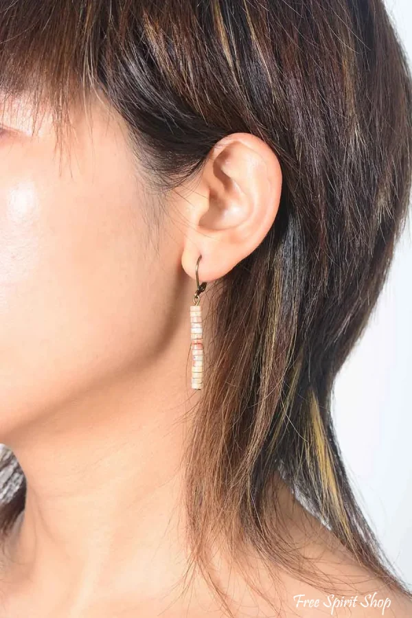 Natural Turquoise Stone Tube Earrings - Image 3