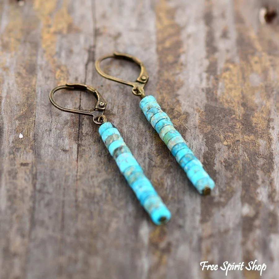 Natural Turquoise Stone Tube Earrings - Image 4