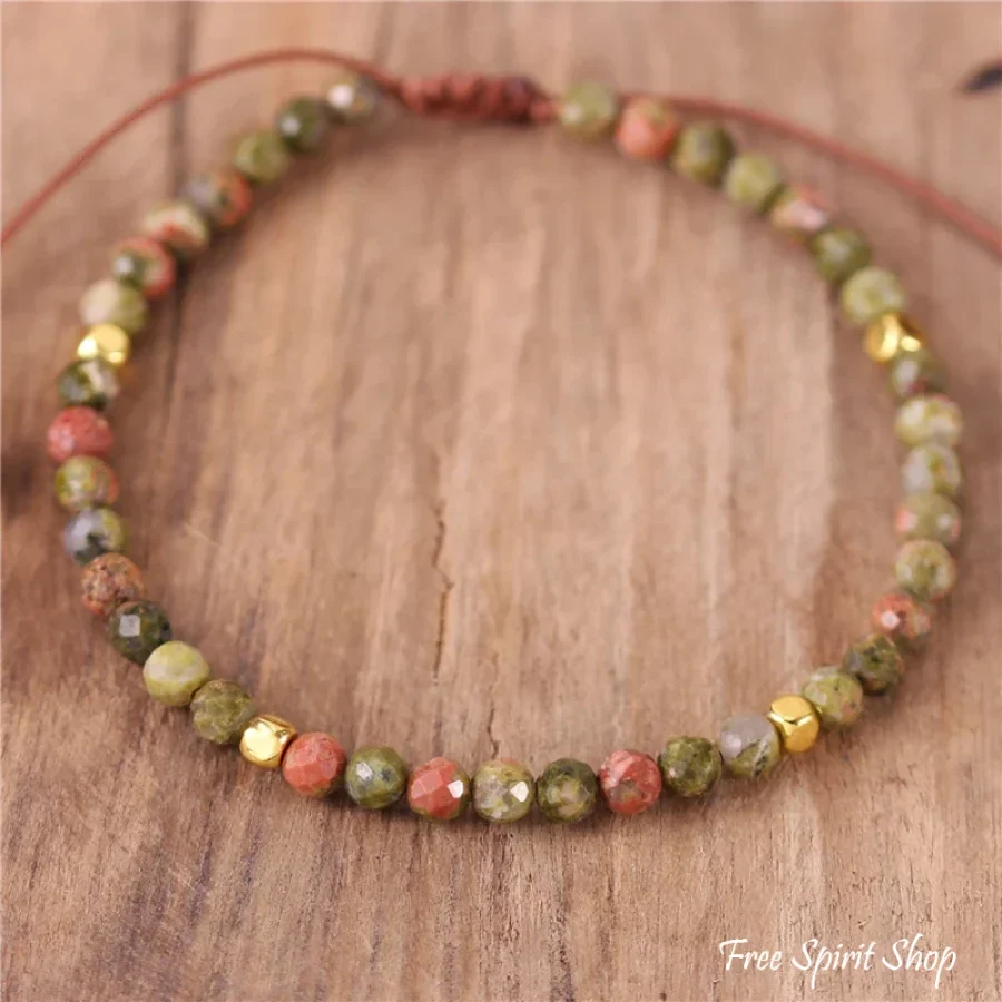 Natural Unakite Adjustable Bead Bracelet - Image 3