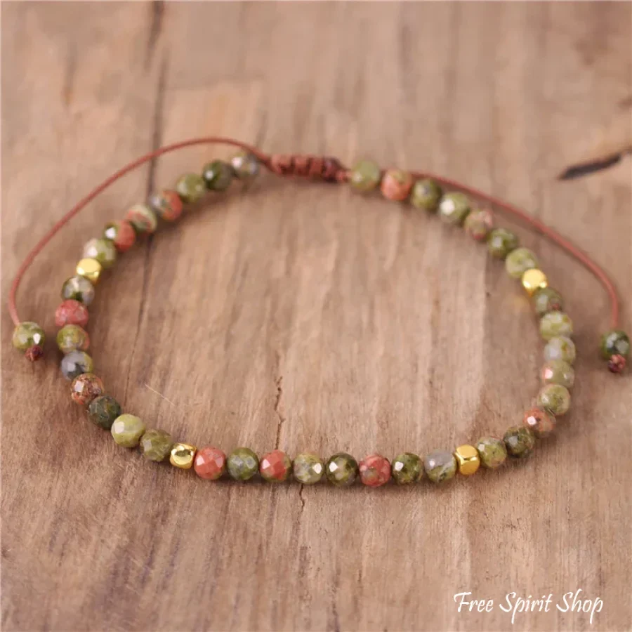 Natural Unakite Adjustable Bead Bracelet - Image 4