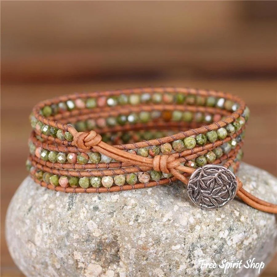 Natural Unakite Beaded Wrap Bracelet - Image 3