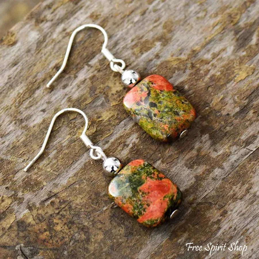 Natural Unakite Drop Earrings - Image 3