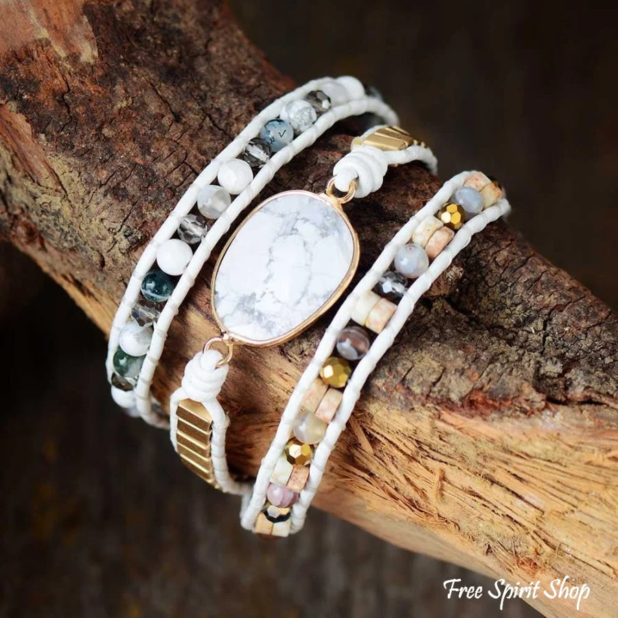 Natural White Howlite Bead Wrap Bracelet - Image 2