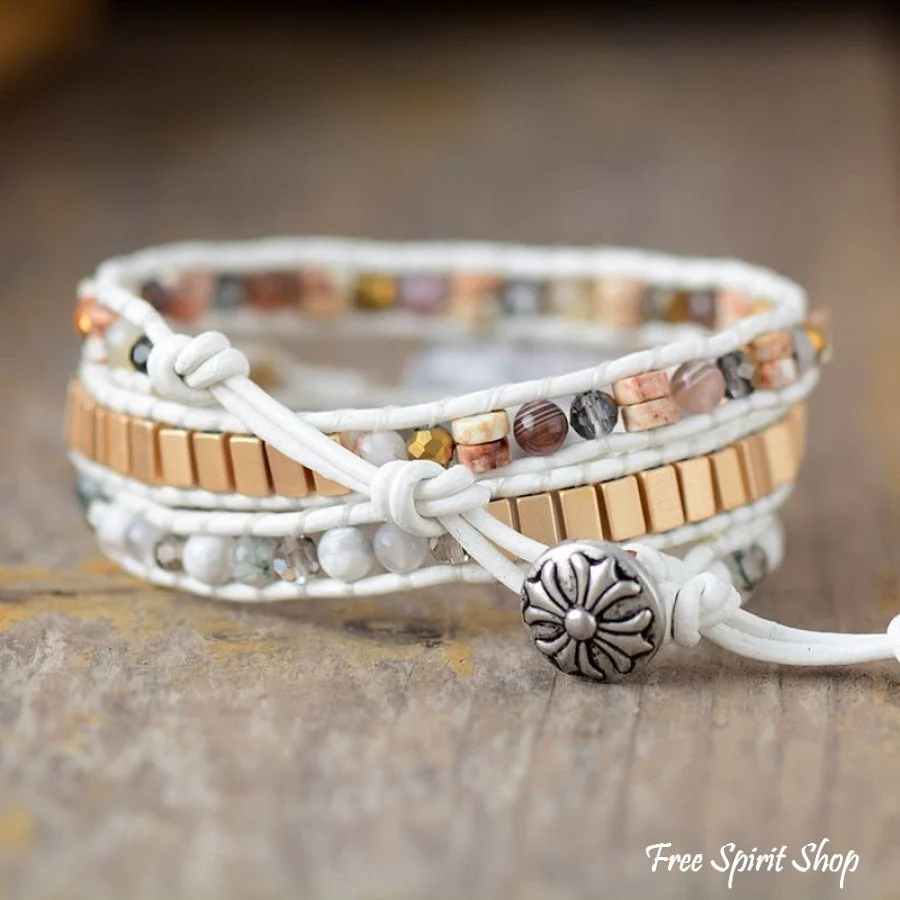 Natural White Howlite Bead Wrap Bracelet - Image 3
