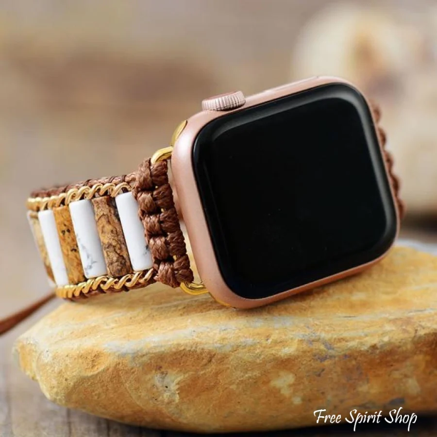 Natural White Howlite & Picture Jasper Apple Watch Band - Image 2