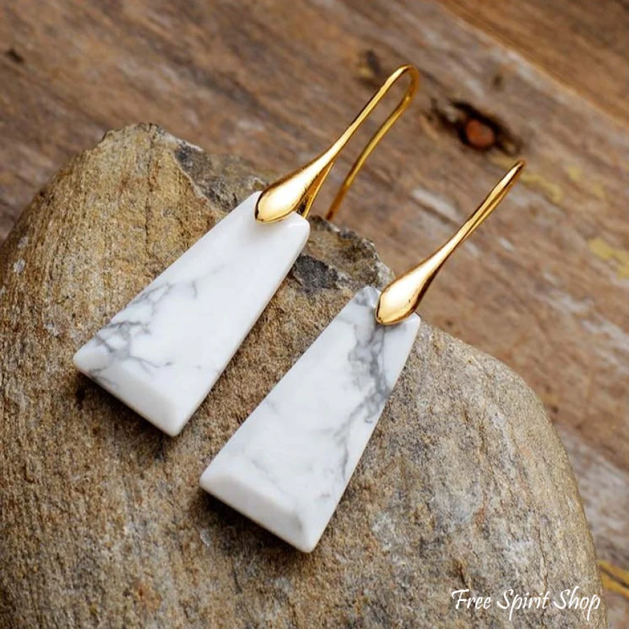Natural White Howlite Pyramid Earrings - Image 2