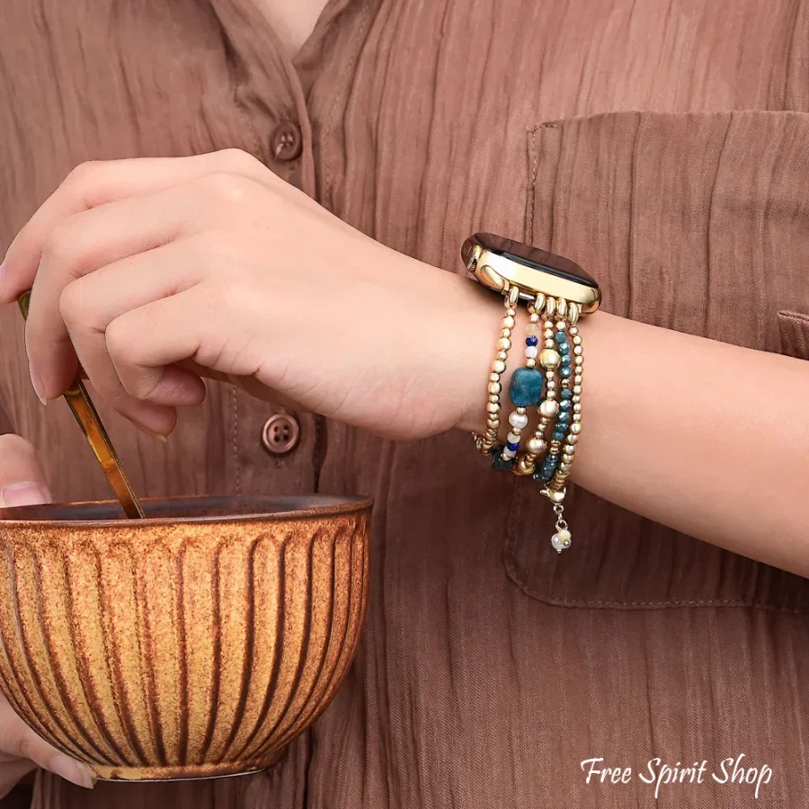 Ocean Blue Apatite Beaded Apple Watch Band - Image 3