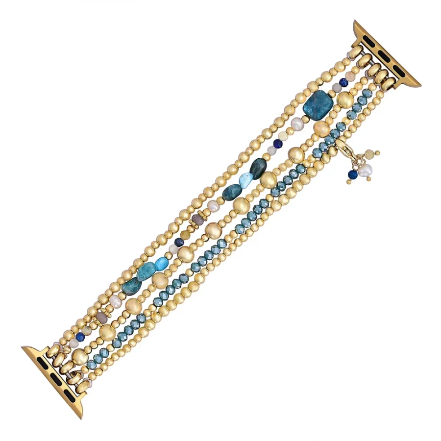 Ocean Blue Apatite Beaded Apple Watch Band - Image 4