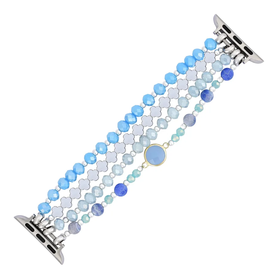 Ocean Breeze Beaded Fitbit Band With Silver Clover Charms - Image 4