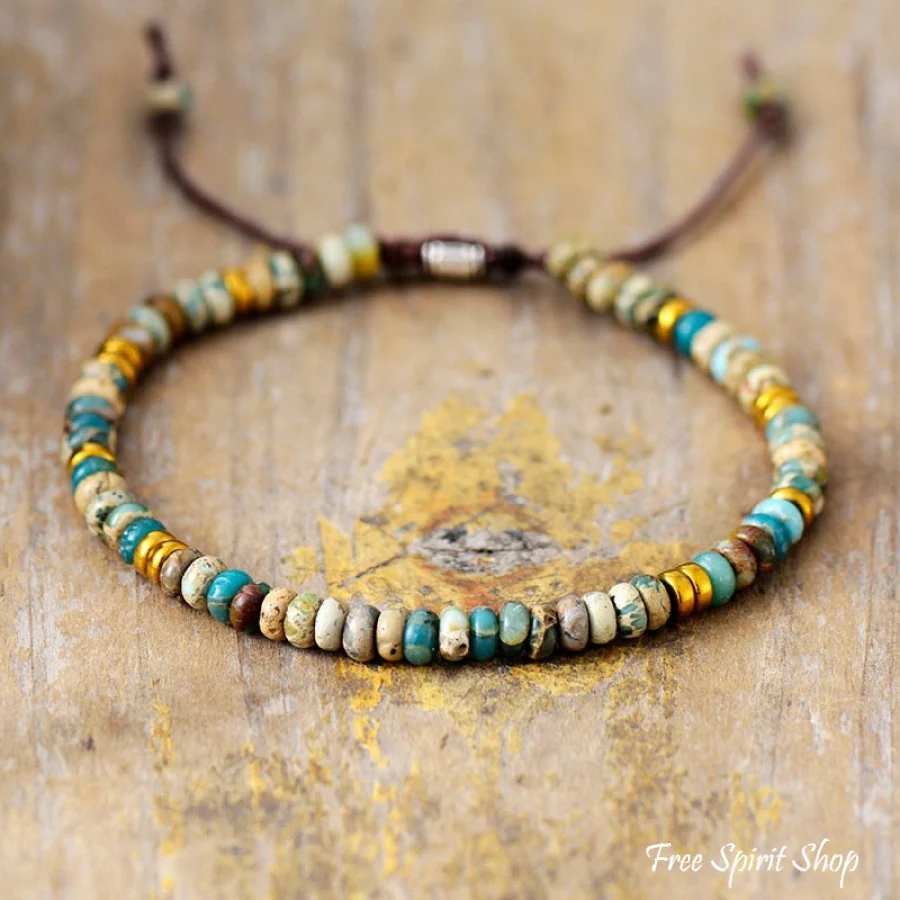 Ocean Jasper & Gold Bead Adjustable Bracelet
