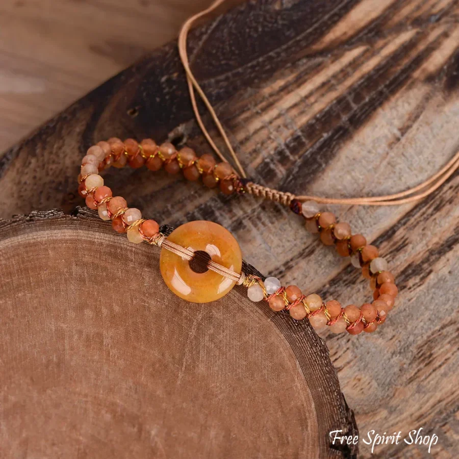 Orange Agate Circle Charm Adjustable Bracelet – Symbol of Creativity & Balance