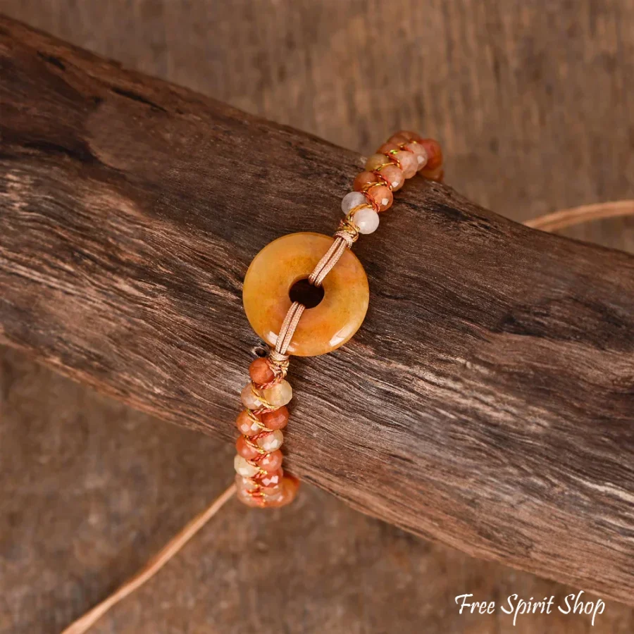 Orange Agate Circle Charm Adjustable Bracelet – Symbol of Creativity & Balance - Image 3