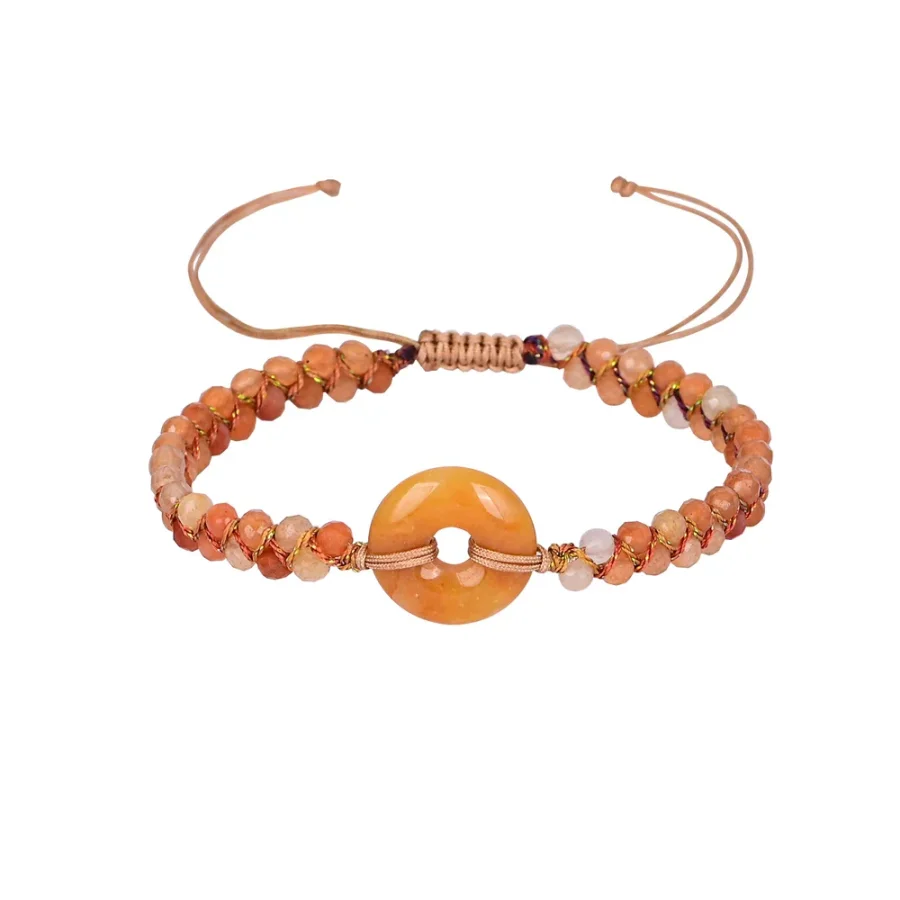 Orange Agate Circle Charm Adjustable Bracelet – Symbol of Creativity & Balance - Image 4
