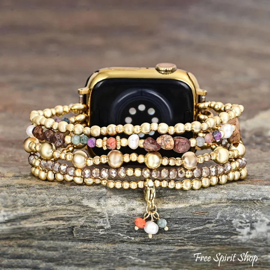 Picture Jasper Beaded Apple Watch Band with Clover Charm - Image 3