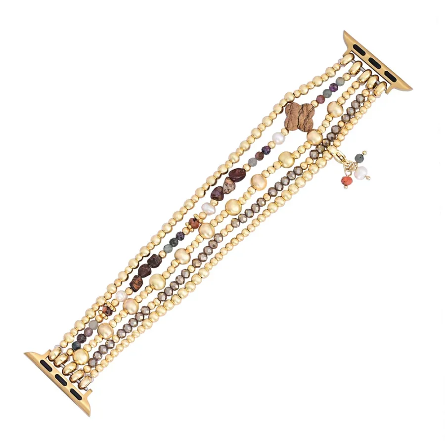 Picture Jasper Beaded Apple Watch Band with Clover Charm - Image 4