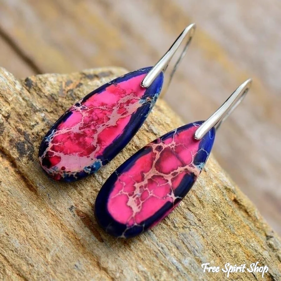 Pink & Navy Blue Imperial Jasper Earrings - Image 3
