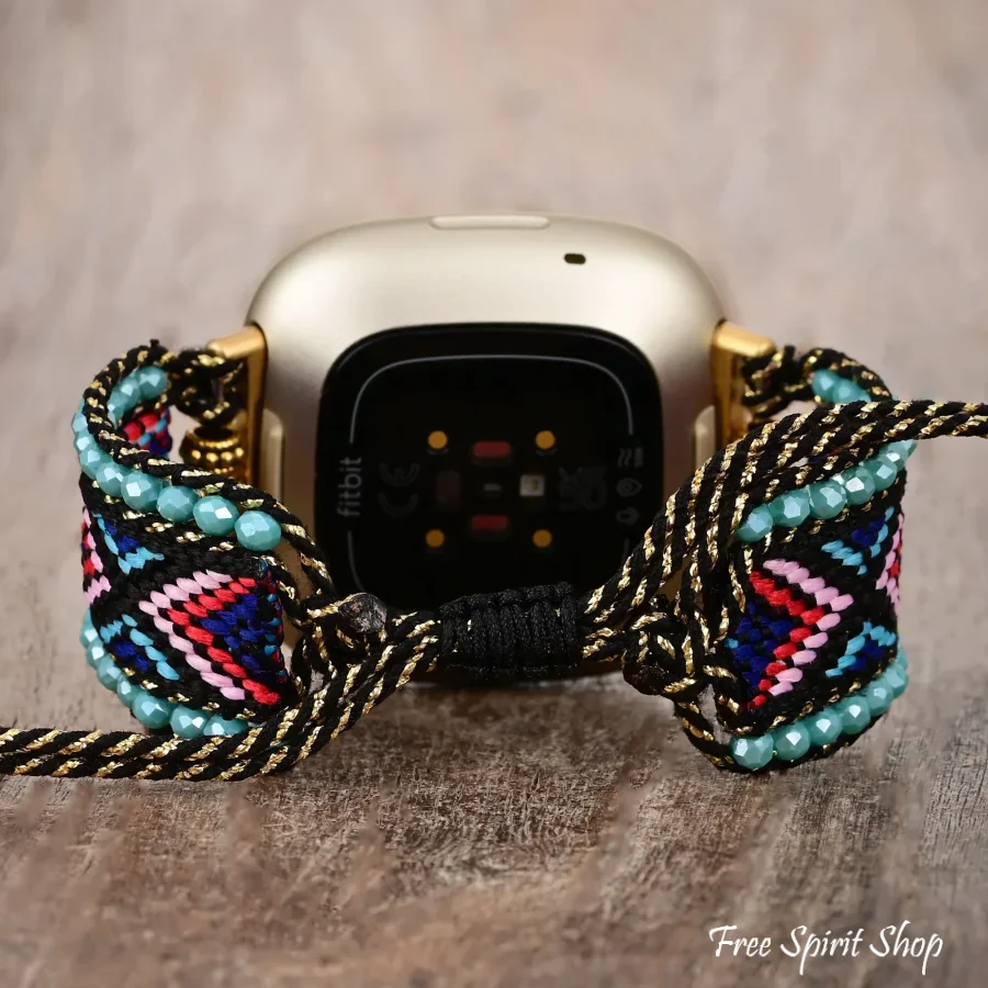 Pink & Navy Blue Woven Nylon Adjustable Fitbit Watch Band - Image 2