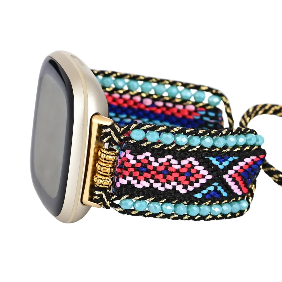 Pink & Navy Blue Woven Nylon Adjustable Fitbit Watch Band - Image 3