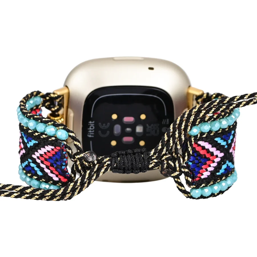 Pink & Navy Blue Woven Nylon Adjustable Fitbit Watch Band - Image 4