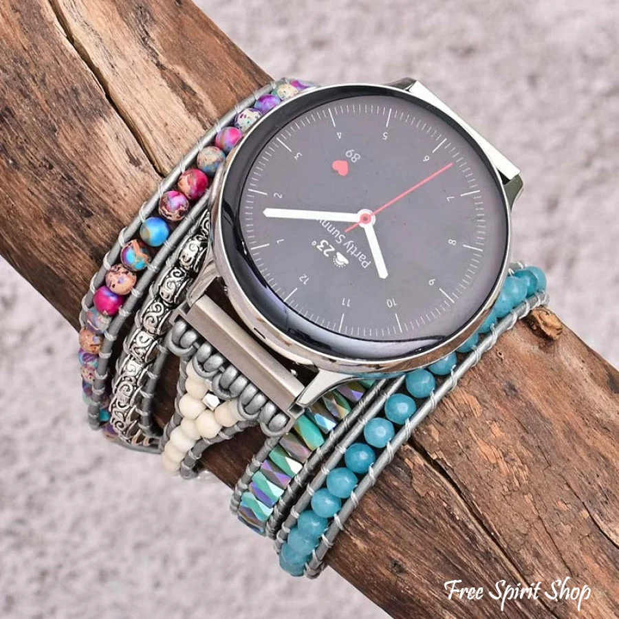 Google Pixel Watch Band With Purple Jasper & Aqua Blue Beads - Image 2